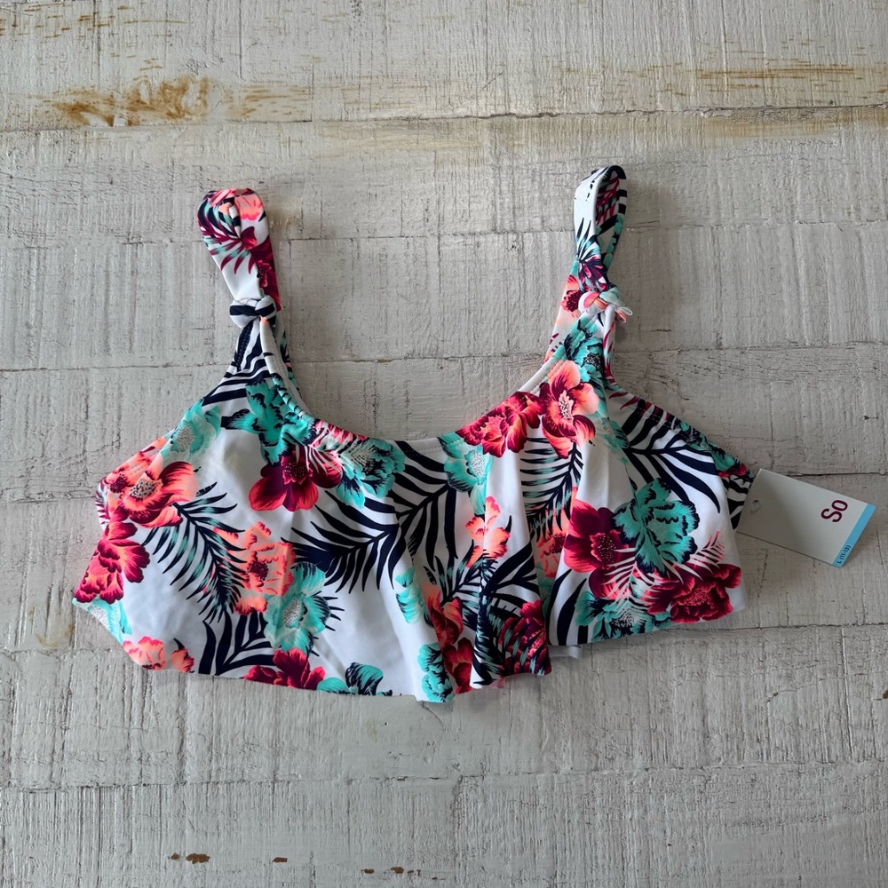 NWT SO Tropical Bandeau‎ Flounce Bikini Top Padded Push Up Size Small
